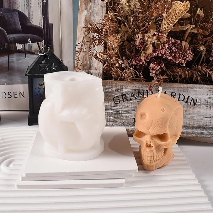 Skull Head Candle Mold - Resin Casting Silicone Molds for Home Decor & Candle Making Wave Spiral Mold