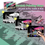 Scratch Art Painting Kit for Adults-8 Sheets A4 Rainbow Scratch Painting Paper Craft Set with City Landmarks|Stress Relief Gift for Travel&Craft Lovers|Scratch Art Home Decor(Asian Series)