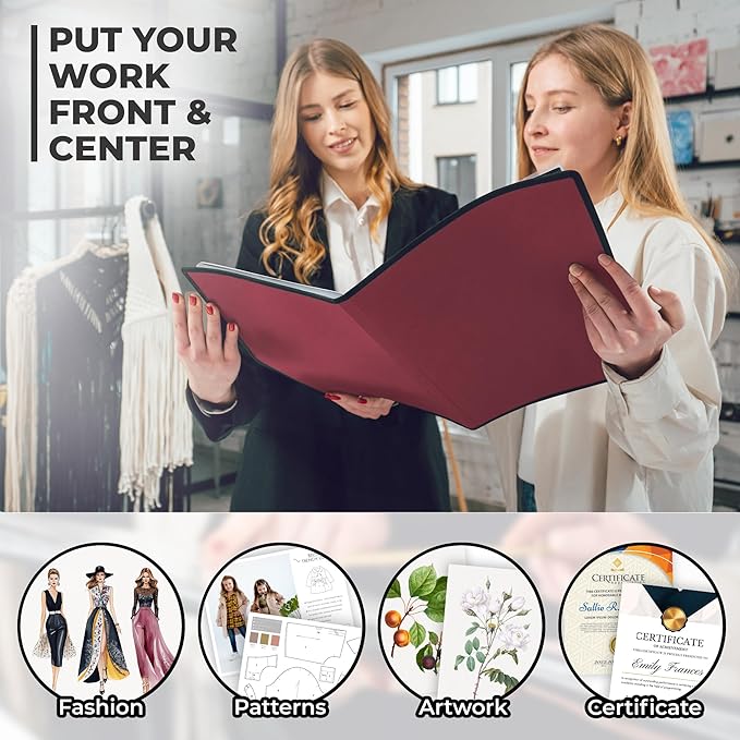 Dunwell Art Portfolio 9x12 Folder (Ruby), Black Mounting Paper, Portfolio Binder for Artwork, 9 x 12 Art Folder, 24 Pockets Display 48 Pages, Acid-Free Poly Presentation Book