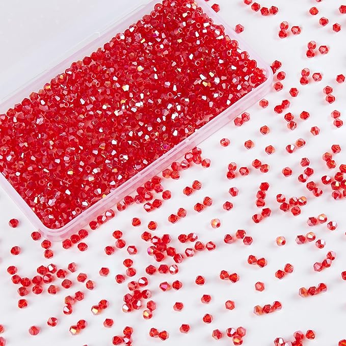 1100pcs Red 4mm Bicone Crystal Beads for Jewelry Making – Faceted Glass Beads for DIY Bracelets, Necklaces, Earrings, Suncatchers, Crafts, and Loc Sprinkles