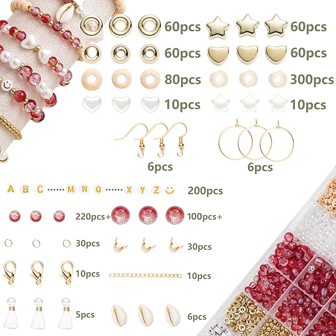 Xylise 6mm/8mm Crackle Glass Beads Bracelet Making Kit Crystal Glass Beads Jewelry Making Kit, Friendship Bracelet kit for DIY Crafts Gifts