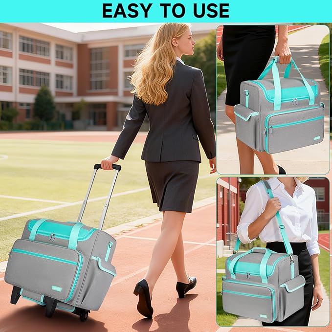 Rolling Craft Bag, Craft Bag with Wheels for Scrapbook Supplies, Large Scrapbook Tote with 15.6'' Laptop Sleeve, Rolling Art Supply Storage for Scrapbooking Tools, Gray