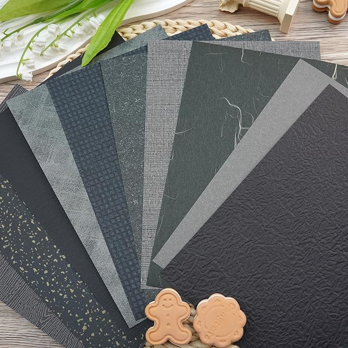 LewuwoPoing 30 Sheets Textured Art Paper Assorted Set 5.8x8.3 Inch A5 Mixed Special Craft Paper for Scrapbooking Junk Journaling Supplies dialy Plan Gift Card Embellishments Work(Black)