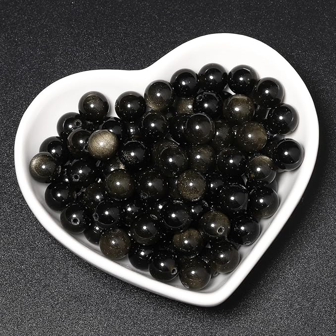 60pcs 6mm Natural Stone Beads Gold Obsidian Beads Energy Crystal Power Gemstone for Jewelry Making, DIY Bracelet Necklace