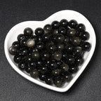 35pcs 10mm Natural Stone Beads Gold Obsidian Beads Crystal Gemstone for Jewelry Making, DIY Bracelet Necklace