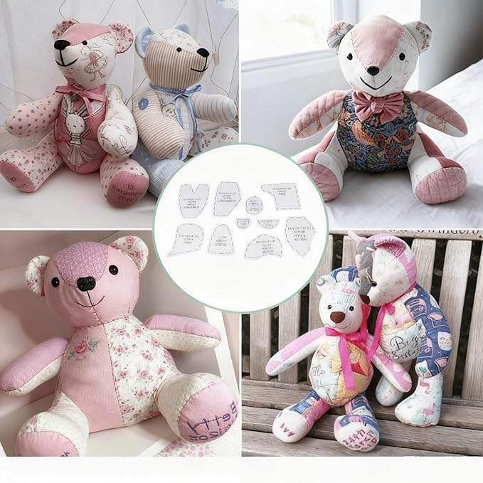 Tissting Acrylic Memory Bear Template Ruler Set 12in/30cm - Sewing Patterns for Beginners, DIY Stuffed Animal Keepsake, Quilting Tools, Home Craft Art