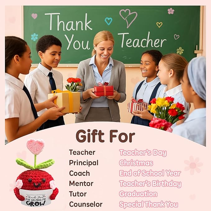 Teacher Gifts for Women – Decorative Handmade Mini Crochet Apple with Message Card – Teacher Appreciation, Christmas, Birthday, Graduation, Thank You, End of School Gifts from Students (Style 2)