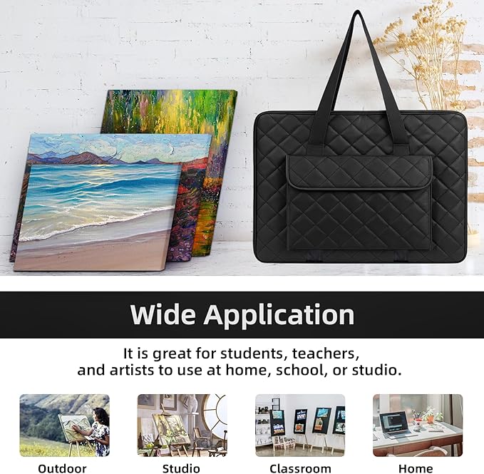 JJRING 18x24 Quilting Portfolio Bag, Lightweight Black Art Canvas Portfolio Case, Portable Storage Case for Posters, Artwork, Drawing and Sketching Boards