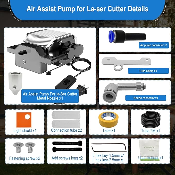 Air Assist for La-ser Cutter and Engraver, Air Assist Pump for La-ser Cutter, Stable 30L/min Airflow, for D1,D1 Pro La-ser Engraver and Other Cutter, Remove Smoke, Dust, Protect La-ser Lens.