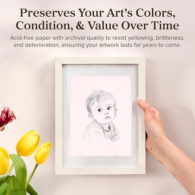 Wanderings Pink Thick Handmade Deckled Edge Cotton Paper - Cold Pressed Texture - Paint, Watercolor, Drawing, Cards, Invitations, Menus, Save The Date, Arts and Crafts, 25 Pack Pink 300gsm, 4x6