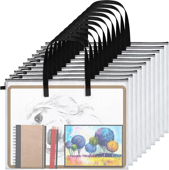 Frienda 10 Pieces Art Portfolios Bags Waterproof Portfolios Posters Storage Supply Bags with Zipper and Handle for Art Artworks, Bulletin Boards, Charts and Teaching for Back to School (19x25 Inches)