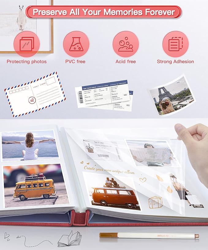 Popotop Photo Album Self Adhesive Scrapbook Album for 4x6 5x7 8x10 Pictures DIY Photo Book as Scrapbooking Supplies Kits, Birthday Gifts for Women Mom Wedding Baby Family Travel