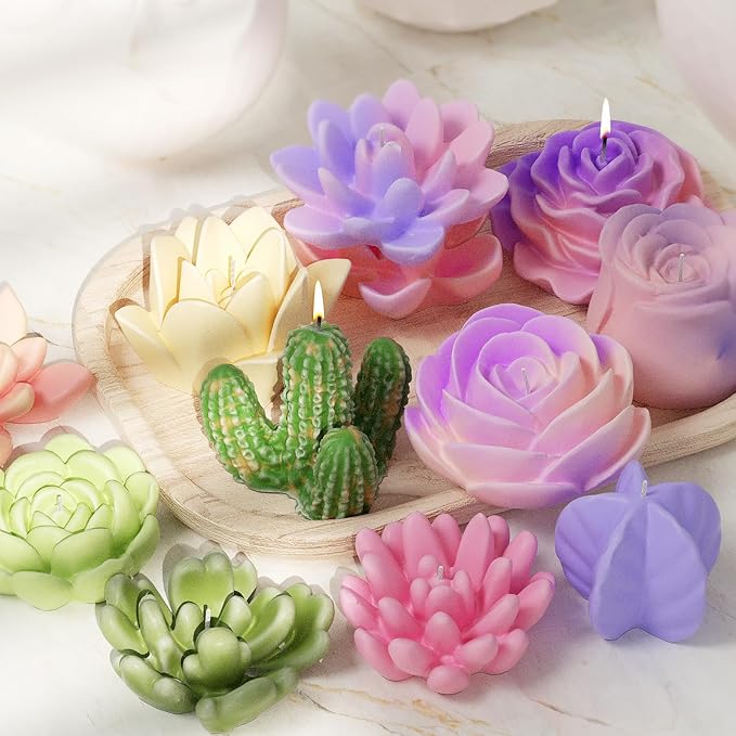 9 Pack Flower Succulent Candle Mold Resin Casting Silicone Molds for Home Decor & Candle Making Wave Spiral Mold