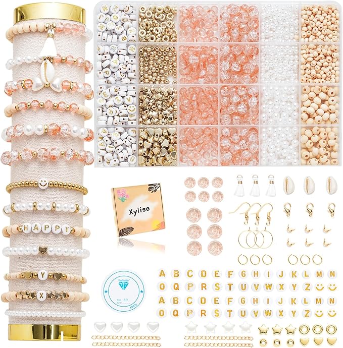 Xylise 6mm/8mm Crackle Glass Beads Bracelet Making Kit Crystal Glass Beads Jewelry Making Kit, Friendship Bracelet kit for DIY Crafts Gifts