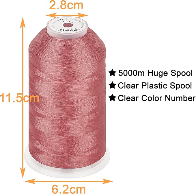 New brothread - Single Huge Spool 5000M Each Polyester Embroidery Machine Thread 40WT for Commercial and Domestic Machines - Salmon Pink (Janome Color)