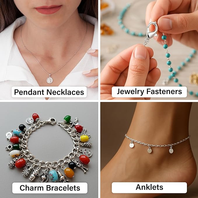 Mandala Crafts 10mm Silver Color Metal Lobster Clasps for Jewelry Making - 100 Lobster Claw Clasps with Jump Rings Jewelry Findings Kit for Necklaces Bracelets Charms Fasteners