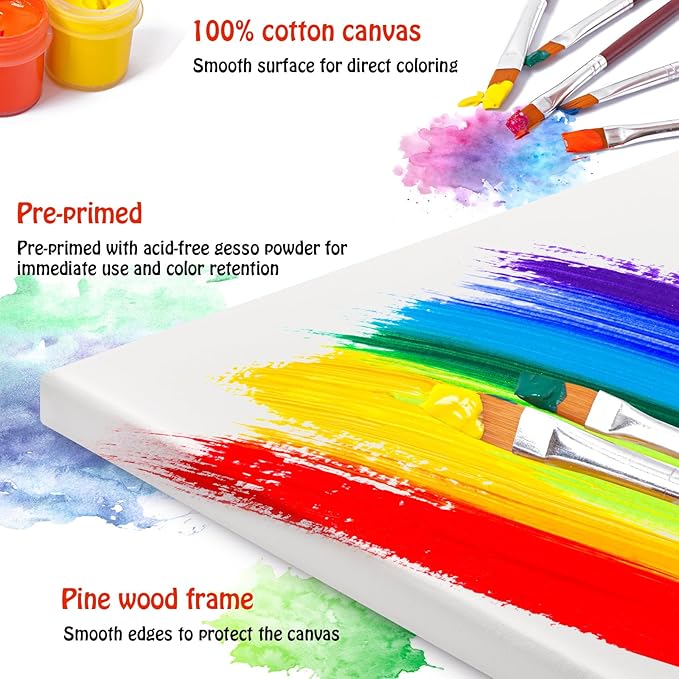 Stretched Canvas for Painting - 8x10 Inch/20 Canvas Value Pack - Triple Primer Acid Free 100% Cotton Blank Canvas for Painting Supplies Oil and Acrylic Pouring Art Watercolor