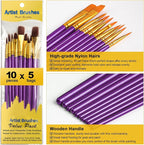 Acrylic Paint Brushes Set, 50Pcs Round Pointed Tip Artist Paintbrushes for Acrylic Painting Oil Watercolor Canvas Boards Rock Body Face Nail Art, Halloween Pumpkin Ceramic Crafts Supplies，Purple