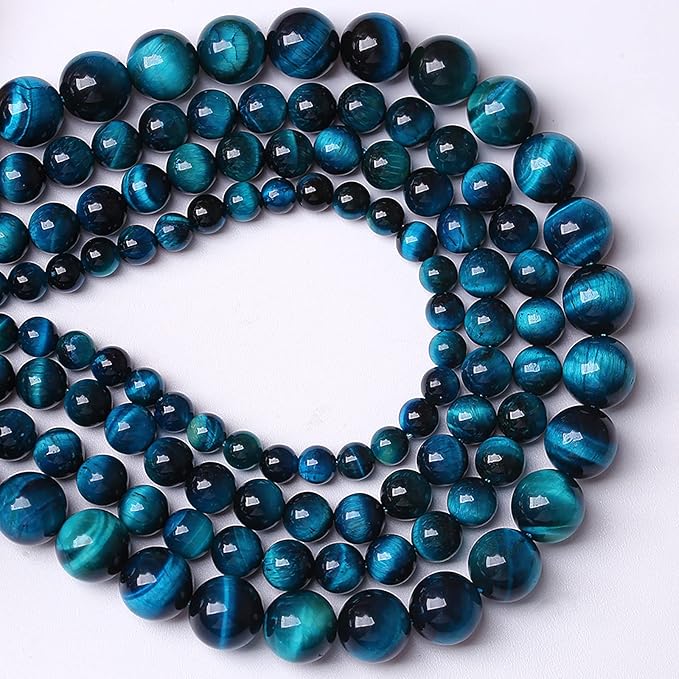 12mm 32PCS Blue Tiger Eye Beads Natural Stone Gemstone Spacer Loose Beads for Jewelry Making DIY Bracelet Semi Precious Beads Strand 15 inches