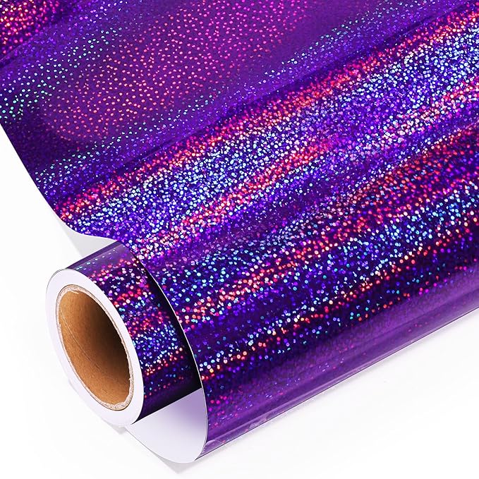 GIRAFVINYL Purple Holographic Vinyl - 12" x10ft Glitter Vinyl for DIY Halloween Signs, Home and Car Decorations