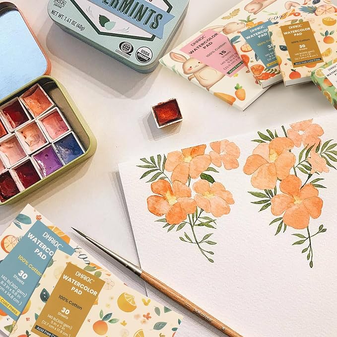 Watercolor Paper Pad, 30 Sheets, 3.5x5.5”, 100% Cotton Paper, Glue Bound, 140LB/300GSM Cold Pressed Water Color Paper for Watercolor Drawing, Mixed Media, Art Journaling (3.5x5.5 Inch)