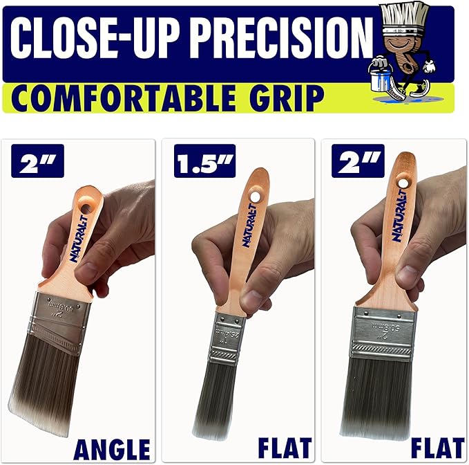 Natural-T Paint Brushes, 5-Pack, Paint Brush Set, Paint Brushes for Walls,Deck Paint for Wood，Furniture Paint,Oil Paint Set,Upgrades Household Essential Interior &Outdoor Walls.