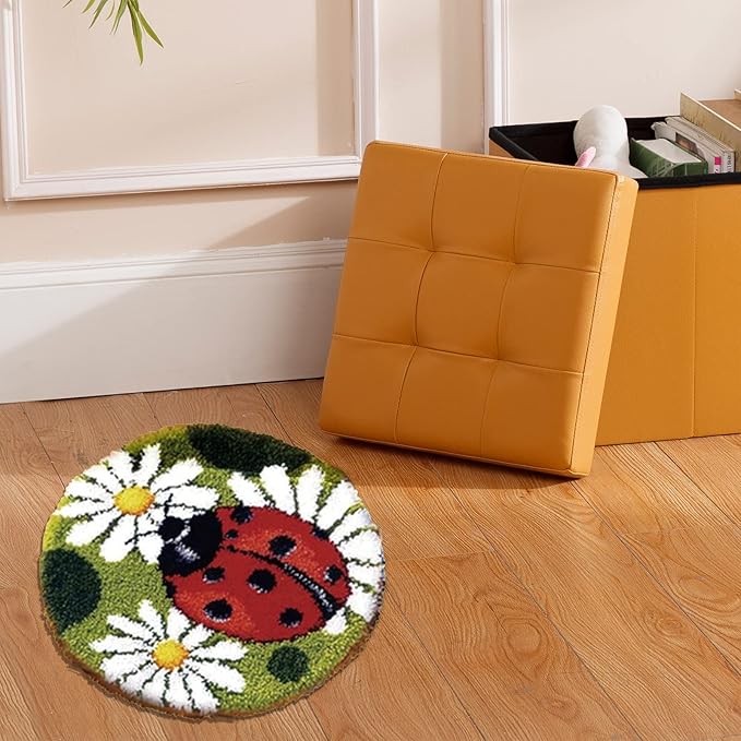 kingsea Latch Hook Kits for Adults, Color Printed Rug Latch Hook Kits for Teen, DIY Needle Craft Shaggy Rug for Home Decoration (20"X 20") - Red Ladybug