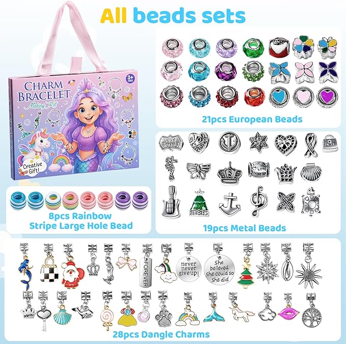 Taybonds Charm Bracelet Making Kit, DIY Jewelry for Beginners, Unicorn Mermaid Creative Gift Set for Birthday Christmas Friendship Bracelet Making