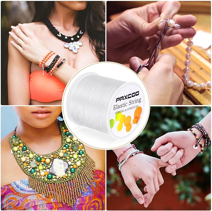 Paxcoo 1mm Elastic Bracelet String Cord Stretch Bead Cord for Jewelry Making and Bracelet Making White