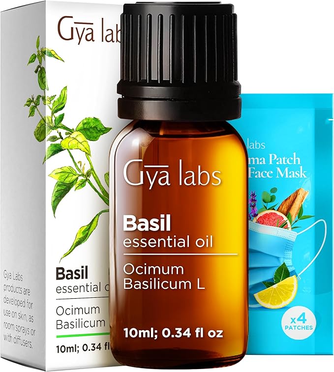 Gya Labs Basil Essential Oil - 0.34 Fl Oz - for Hair, Skin, Diffuser, Aromatherapy & DIY Candle Making Scent