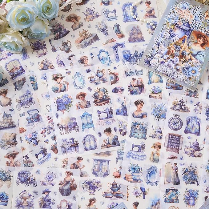 Snycler Sticker Book - 24 Sheets Vintage PET Stickers for Scrapbooking, Junk Journaling, Ephemera, and Decorative Crafts - Pre-Cut Floral Design Stickers Vintage-8