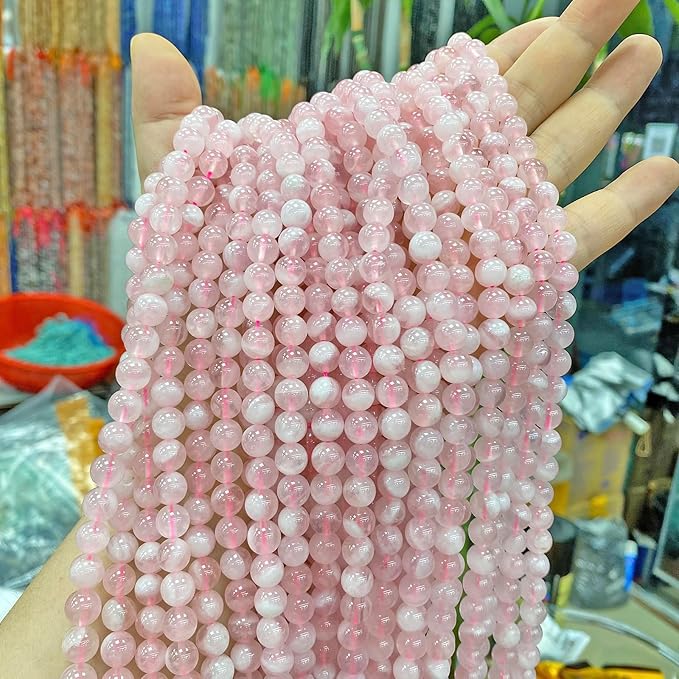 6MM 60PCS Natural Crystal Stone Madagascar Rose Quartz Gemstone Beads for Jewelry Making DIY Bracelet