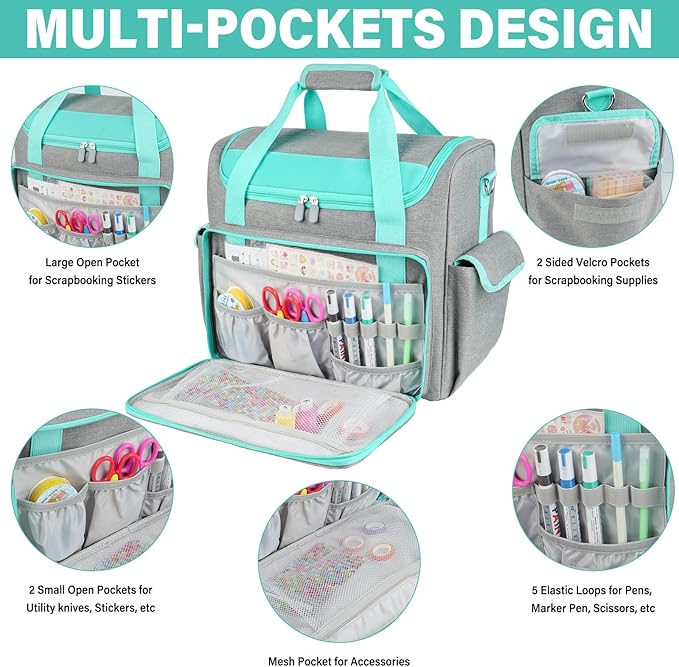 Craft Bag for Scrapbook Supplies, Large Scrapbook Tote with 15.6'' Laptop Sleeve, Art Supply Storage Bag with Multiple Pockets for Scrapbooking Tools, Gray