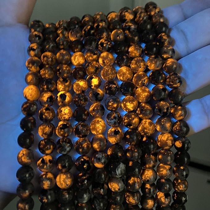 10MM 36PCS Flame Yooperlite Stone Beads Loose Beads for Jewelry Making DIY Bracelets Show Flame Color Under The Irradiation of UV Lamps