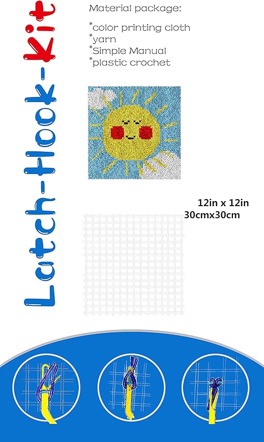 Numptain Latch Hook Kits for Kids,DIY Rug Crafts Fox Pattern Color Printed Canvas,Latch Hook Kits for Beginners Handmade Needlework Crafts Home Decoration,12"x12"