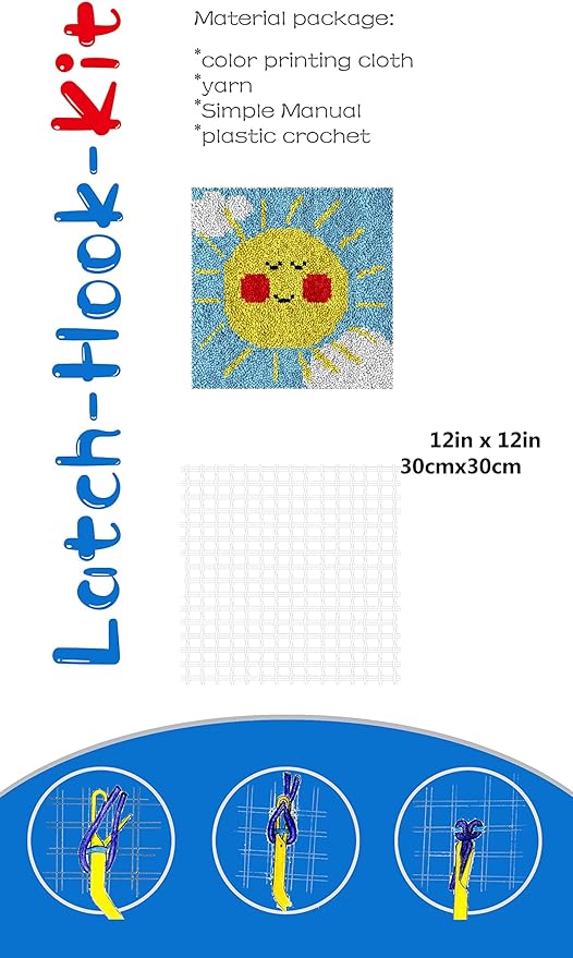 Numptain Latch Hook Kits for Kids,DIY Rug Crafts Flower Pattern Color Printed Canvas,Latch Hook Kits for Beginners Handmade Needlework Crafts Home Decoration,12"x12"