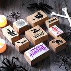 Woanger 15 Pcs Halloween Wooden Rubber Stamps and Craft Ink Pads Craft Card Pads Wooden Rubber Stamp for Scrapbooking DIY Kids Stamps Paper Wood Fabric Halloween Holiday