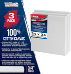 U.S. Art Supply 24 x 24 inch Stretched Canvas 12-Ounce Triple Primed, 3-Pack - Professional Artist Quality White Blank 3/4" Profile, 100% Cotton, Heavy-Weight Gesso - Acrylic Pouring, Oil Painting