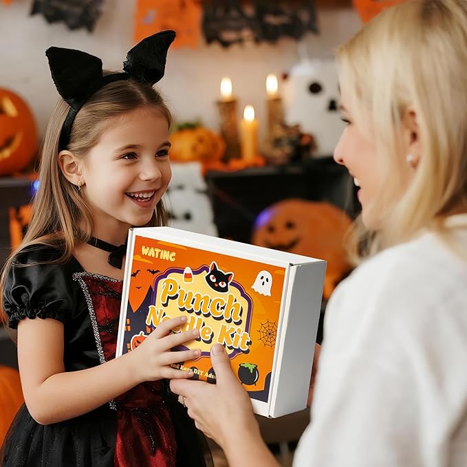 WATINC Christmas Punch Needle Coaster Kits - 23Pcs Easy Art Work Decor Craft Supply for Beginners, DIY Set of 6 Pattern Tufted Pads with Adhesive Felt Yarns Tools Coaster Holder Instruction (Orange)