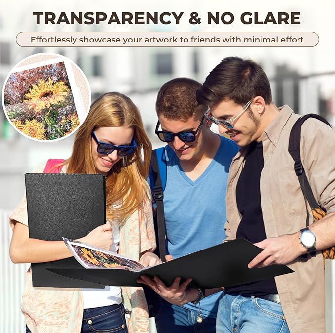 JoyCat Art Portfolio Binder 11"x17",40 Pockets Art Folder with Clear View Pages, 80 Sheets Presentation Binder for Artists and Students (Black)