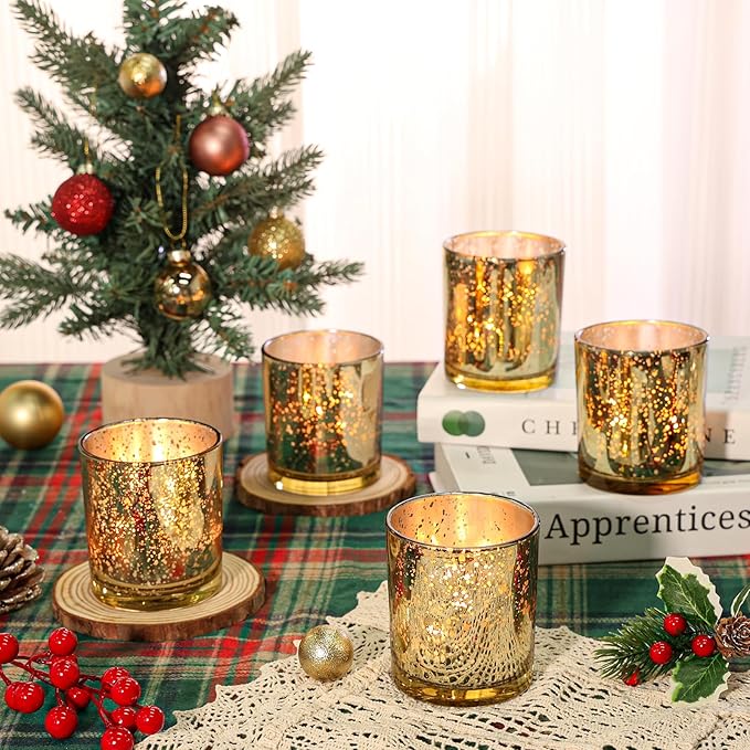 12 Pack Glass Candle Jars-10oz Golden Empty Candle Jars with Bamboo Lids, Bulk Candle Jars for Gold Wedding Centerpieces for Table Decorations, Gold Party Bridal Shower Decorations