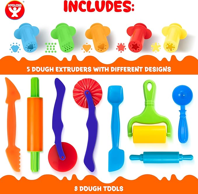 Dough Extruder Set for Kids + Cutters - Clay and Modeling Tools Set - (13 pcs.) - Educational Clay and Dough Tools for Learning, Counting, and Crafting – Strong and Durable