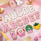 72 Pcs Pink Christmas Patches Chenille Christmas Letter Patches Self Adhesive Embroidered,Include 52 A-Z Letters Stick on Patch,20 Winter Cute Snowman Wreath Snowflake Stickers for Backpacks