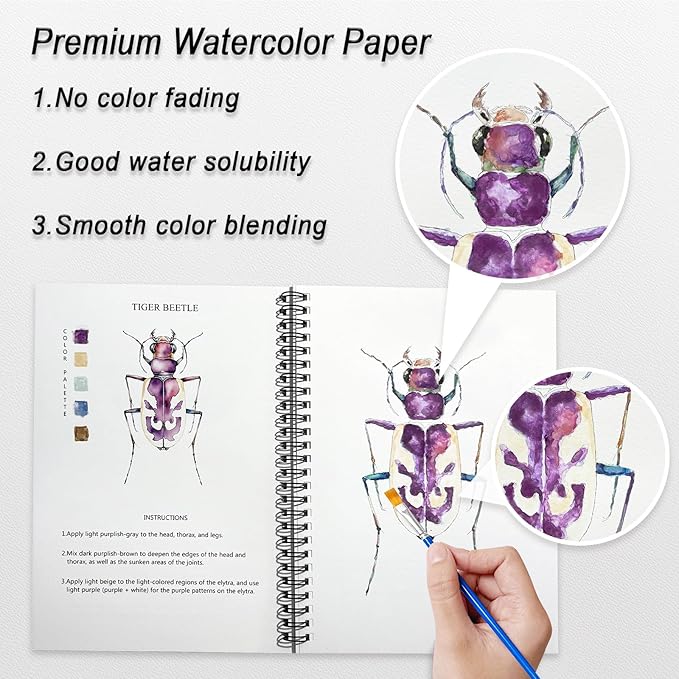 Watercolor Workbooks, 16 Colors Water Color Books Paint Set for Adults, Watercolor Coloring Book for Beginners, Water Color Workbook, 15 Beautiful Paintings for Beginners (Insect)