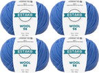 Estako Wool 98 (4- Skeins Pack) 100% Superwash Merino Wool Medium Worsted Weight Soft Knitting and Crochet Yarn (4 x 1.76 oz) (4 x 98 yds) (6387-Blue)