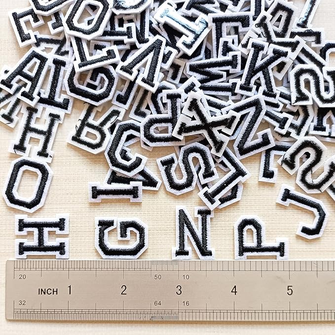 1 inch Iron on Letter Patches 78 Pieces, A-Z Embroidered Alphabet Patches for Clothing Jackets Hats Backpacks Jeans Black