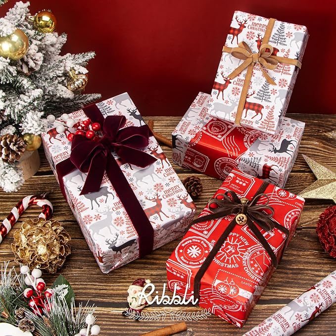 Ribbli Burgundy Velvet Ribbon 1 Inches Continuous10 Yard Spool Red Christmas Ribbon for Gift Wrapping Crafts Home Decor