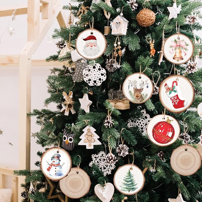 100 PCS 2.4-2.8 Inch Unfinished Wood Slices, Natural Wood Slices, Predrilled with Hole Wood Slice for DIY Arts Craft Christmas Ornaments