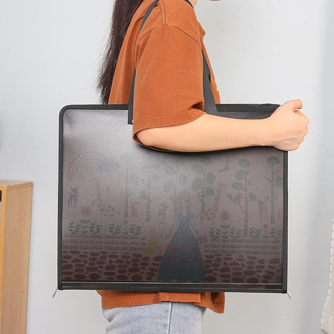 Shulaner Plastic Art Portfolio Folder with Zipper and Handle 17 x 14 inches Large Waterproof Bag Artwork Storage Container for Drawing Sketch Photography Poster Files Document, Black and White