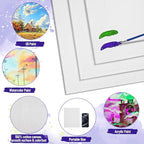 10Pack Canvas Boards and Easel Set for Painting,8x10 Inch Art Canvas with 10 Wooden Easels, 24 Brushes, 24 Acrylic Paints,10 Paint Trays,Painting Canvas for Acrylic Oil, Art Crafts,Party Painting Kits